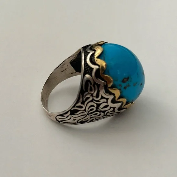 925 Silver ring turquoise blue oval stone - Picture 5 of 7